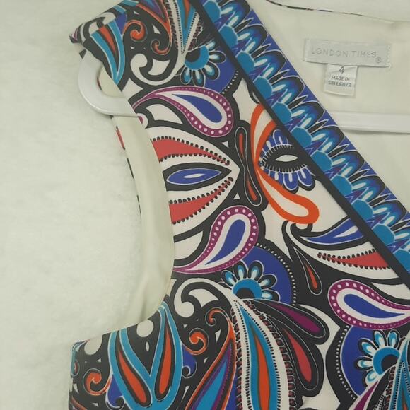 London Times Dress Womens 4 Sleeveless V-Neck Multi-Color Paisley Office‎ Work - Picture 8 of 8